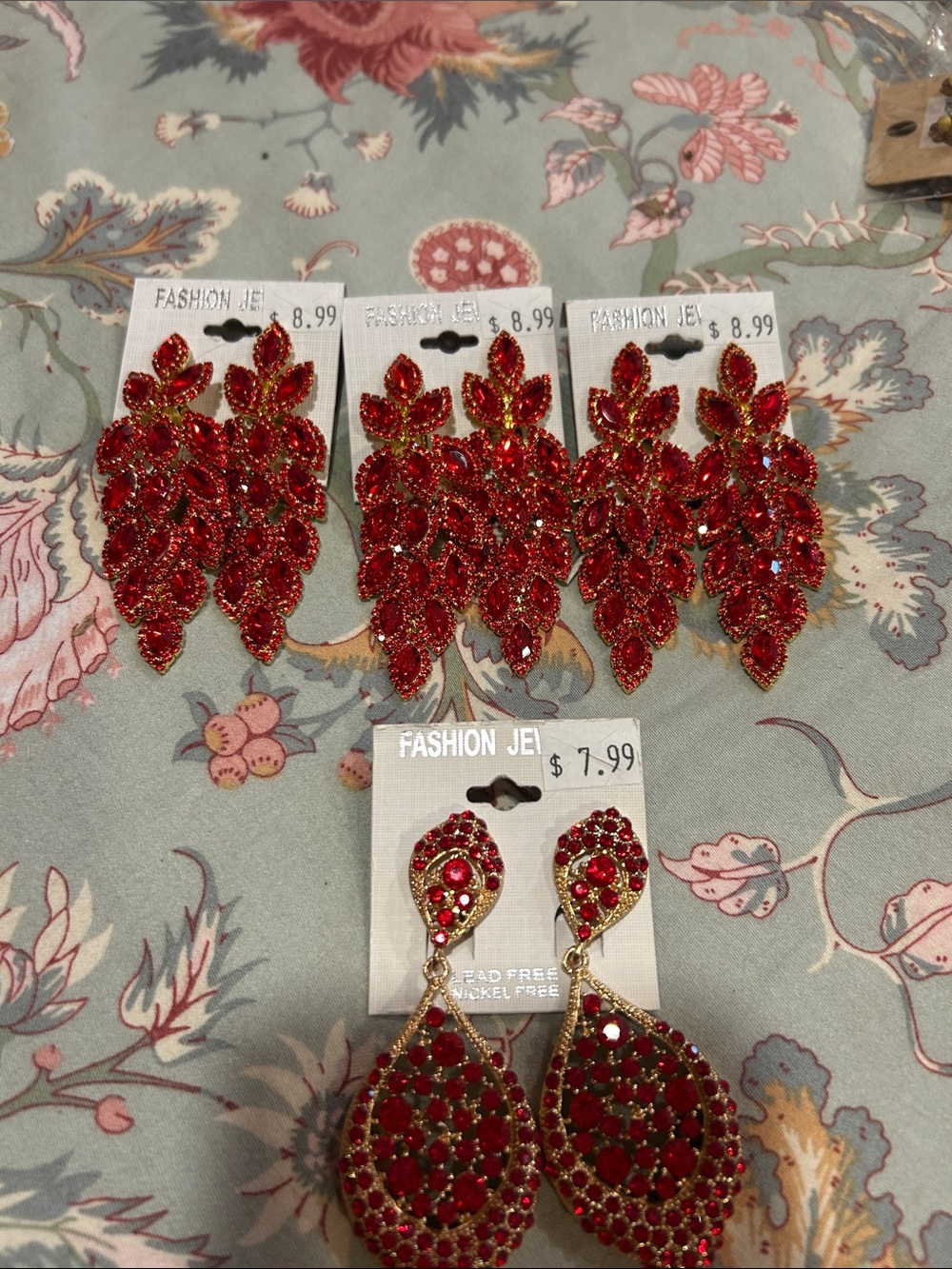 Red Crystal Statement Earrings - Dangle and Leaf Styles